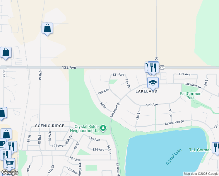 map of restaurants, bars, coffee shops, grocery stores, and more near 12930 94 Street in Grande Prairie