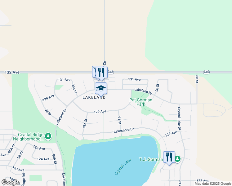 map of restaurants, bars, coffee shops, grocery stores, and more near 9134 Lakeland Drive in Grande Prairie