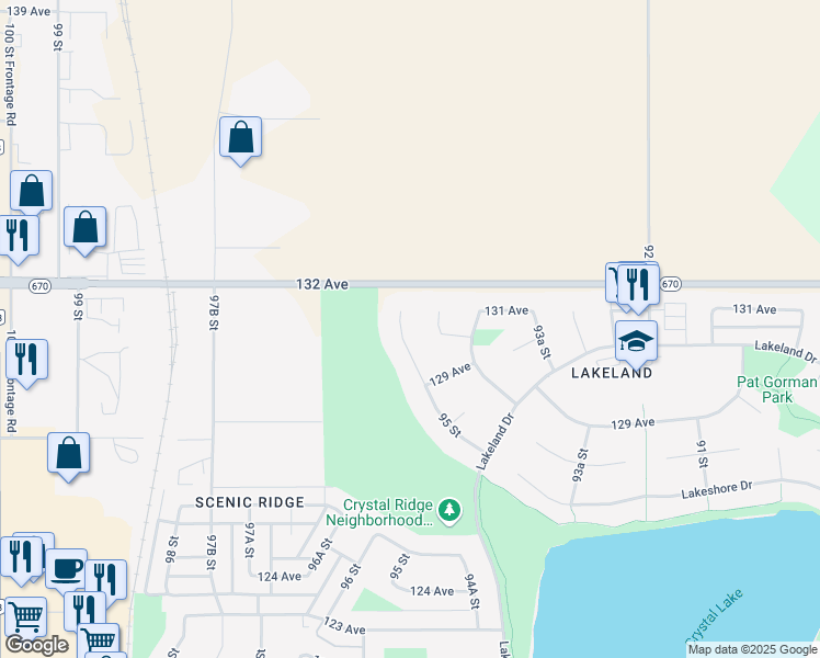 map of restaurants, bars, coffee shops, grocery stores, and more near 13009 95 Street in Grande Prairie