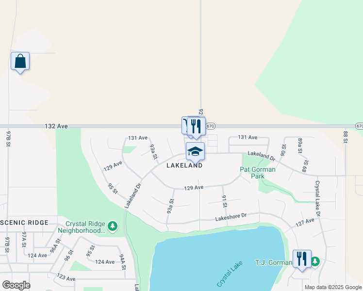 map of restaurants, bars, coffee shops, grocery stores, and more near 9221 Lakeland Drive in Grande Prairie