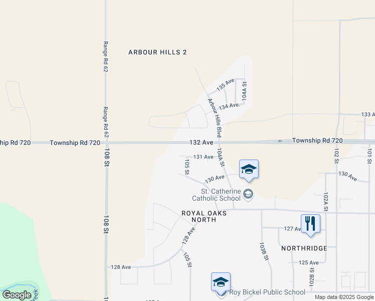 map of restaurants, bars, coffee shops, grocery stores, and more near 10502 131 Avenue in Grande Prairie