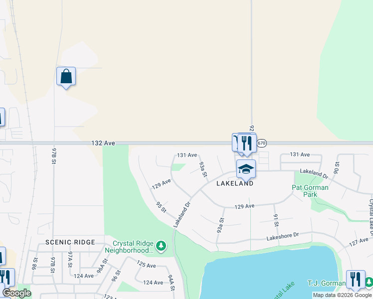 map of restaurants, bars, coffee shops, grocery stores, and more near 9342 131 Avenue in Grande Prairie