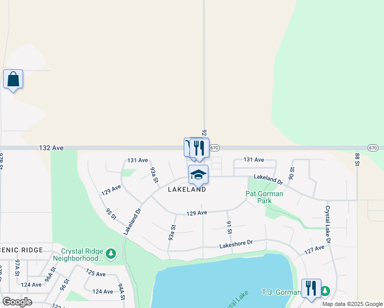 map of restaurants, bars, coffee shops, grocery stores, and more near 9229 Lakeland Drive in Grande Prairie