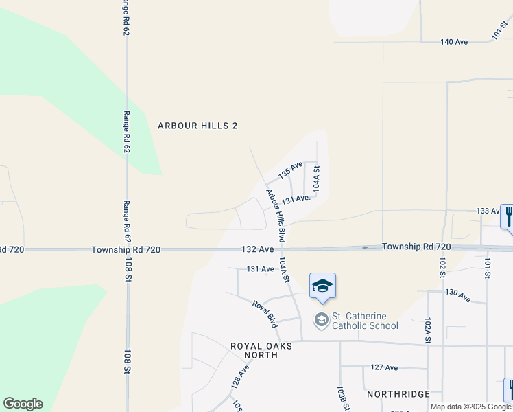 map of restaurants, bars, coffee shops, grocery stores, and more near 10414 134 Avenue in Grande Prairie