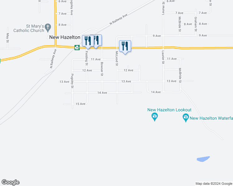 map of restaurants, bars, coffee shops, grocery stores, and more near 14 Avenue in Kitimat-Stikine