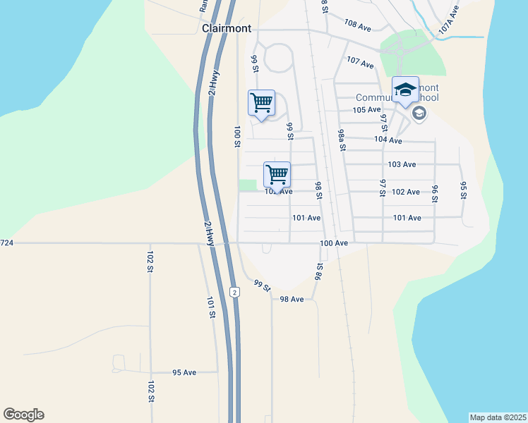 map of restaurants, bars, coffee shops, grocery stores, and more near 9915 101 Avenue in Clairmont