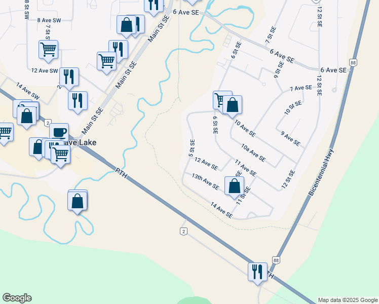 map of restaurants, bars, coffee shops, grocery stores, and more near 1112 5 Street Southeast in Slave Lake