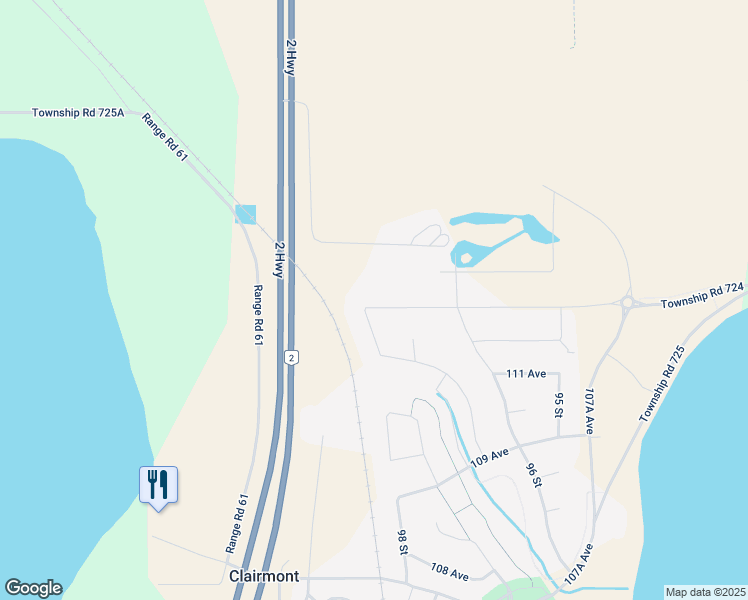 map of restaurants, bars, coffee shops, grocery stores, and more near 9718 113 Avenue in Clairmont