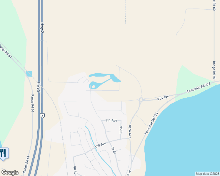 map of restaurants, bars, coffee shops, grocery stores, and more near 9520 113 Avenue in Clairmont