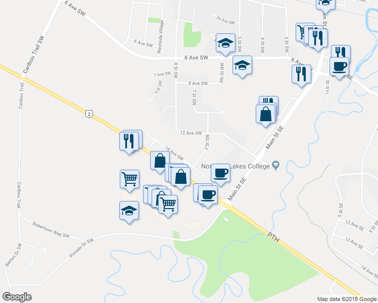 map of restaurants, bars, coffee shops, grocery stores, and more near 400 14 Avenue Southwest in Slave Lake