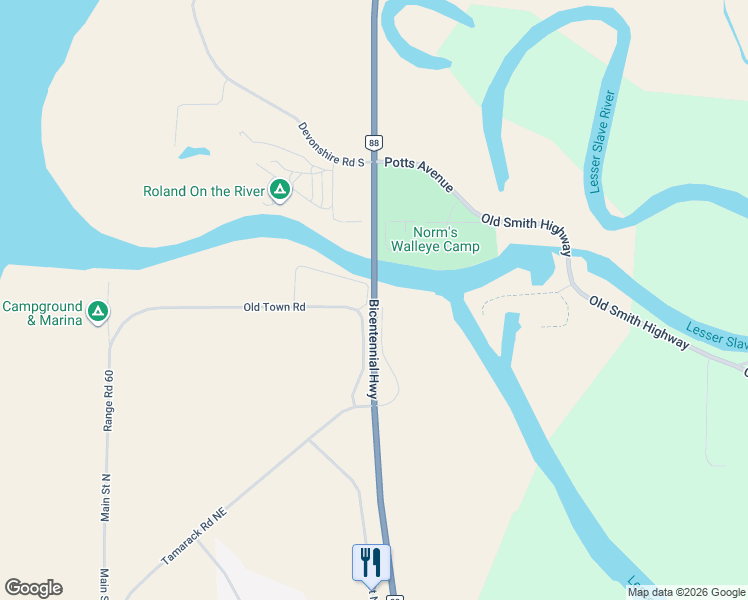 map of restaurants, bars, coffee shops, grocery stores, and more near 36 Highway 88 Connector in Slave Lake