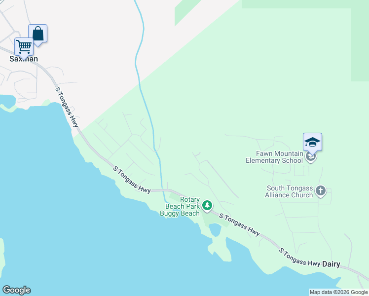 map of restaurants, bars, coffee shops, grocery stores, and more near 65 Nugget Lane in Ketchikan