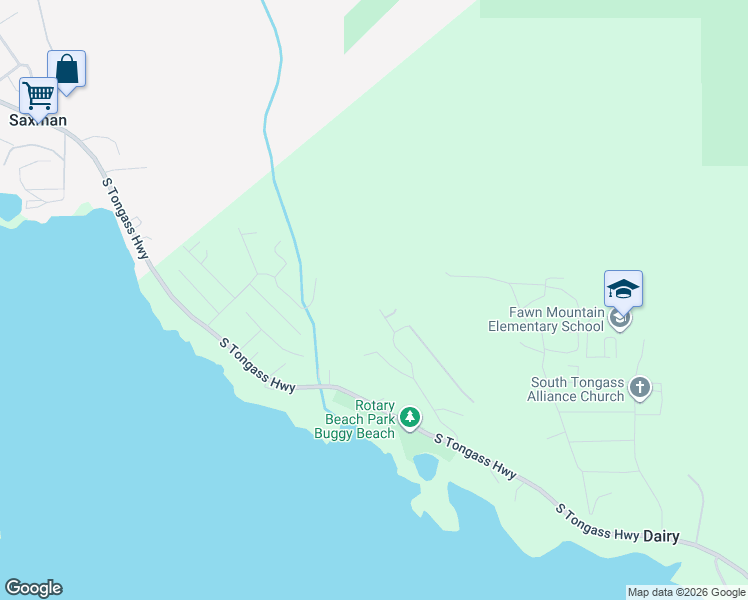 map of restaurants, bars, coffee shops, grocery stores, and more near 65 Nugget Lane in Ketchikan