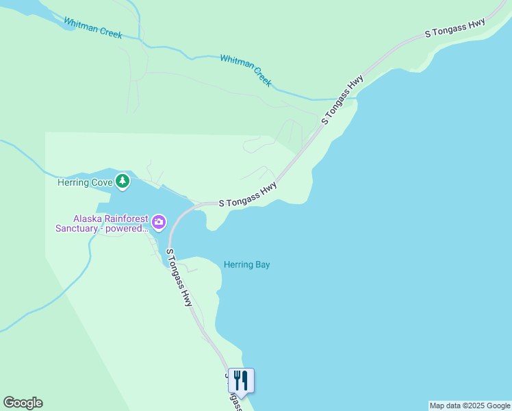 map of restaurants, bars, coffee shops, grocery stores, and more near 8366-8384 South Tongass Highway in Ketchikan
