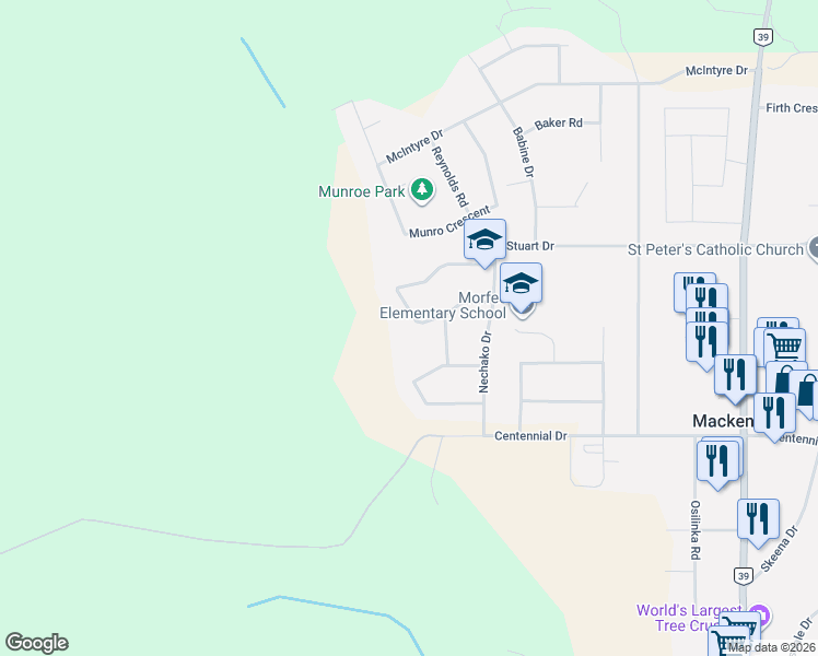 map of restaurants, bars, coffee shops, grocery stores, and more near 315 Crooked River Crescent in Mackenzie