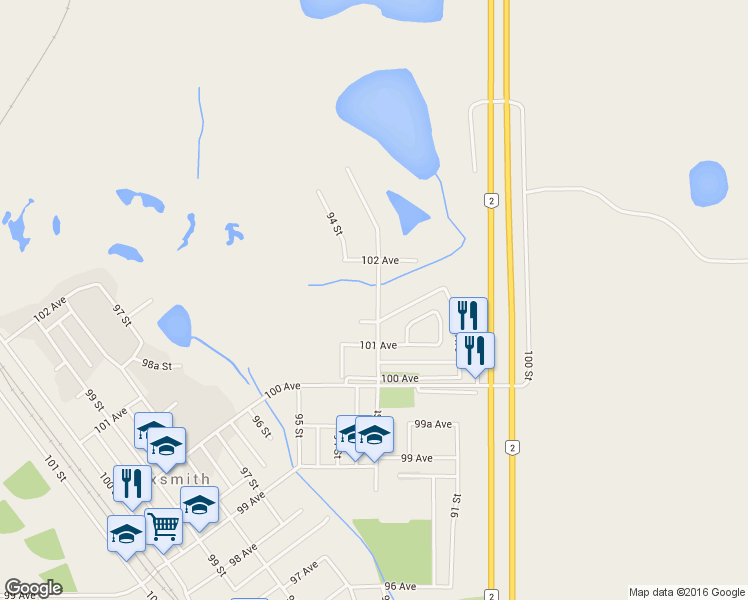 map of restaurants, bars, coffee shops, grocery stores, and more near 10111 93 Street in Sexsmith