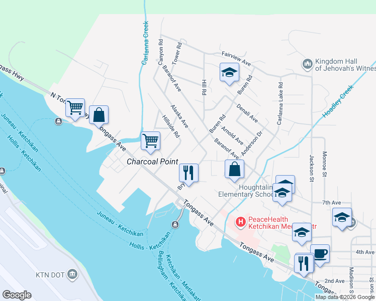 map of restaurants, bars, coffee shops, grocery stores, and more near 331 Buren Road in Ketchikan