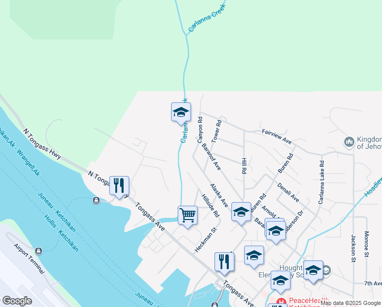 map of restaurants, bars, coffee shops, grocery stores, and more near 3929/3933 Alaska Ave in Ketchikan