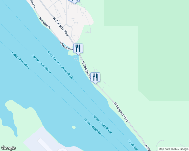map of restaurants, bars, coffee shops, grocery stores, and more near 38 Baker Street in Ketchikan
