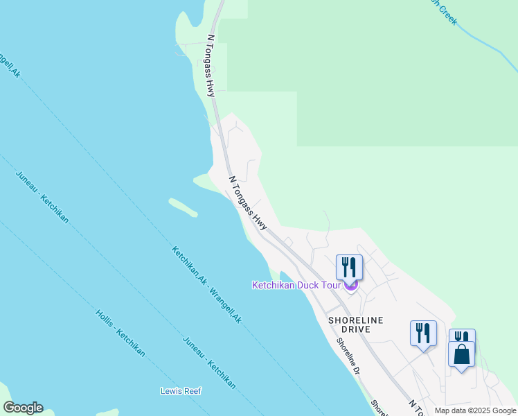 map of restaurants, bars, coffee shops, grocery stores, and more near 5348 North Tongass Highway in Ketchikan