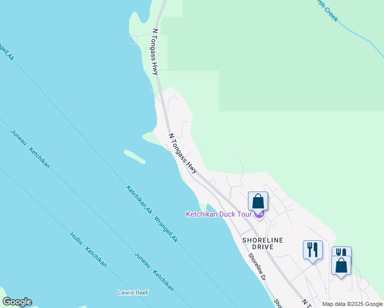 map of restaurants, bars, coffee shops, grocery stores, and more near 5348 North Tongass Highway in Ketchikan