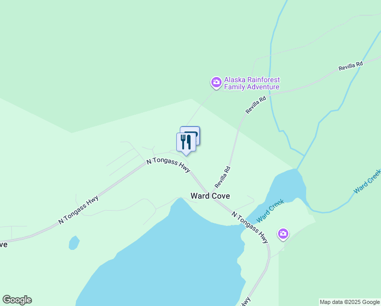 map of restaurants, bars, coffee shops, grocery stores, and more near 7206 North Tongass Highway in Ketchikan