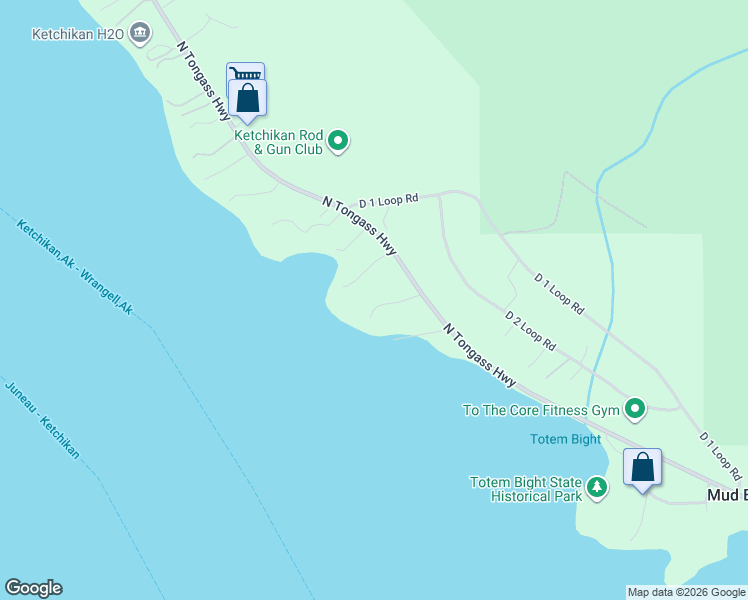map of restaurants, bars, coffee shops, grocery stores, and more near 10327 Rocky Point Drive in Ketchikan
