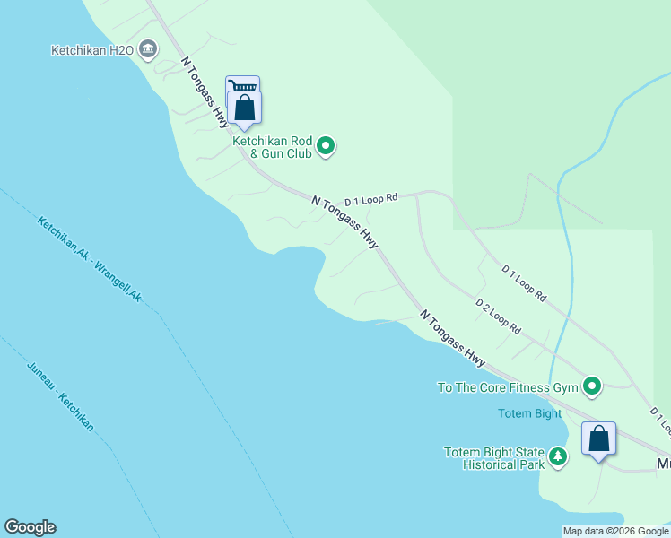 map of restaurants, bars, coffee shops, grocery stores, and more near 10327 Rocky Point Drive in Ketchikan