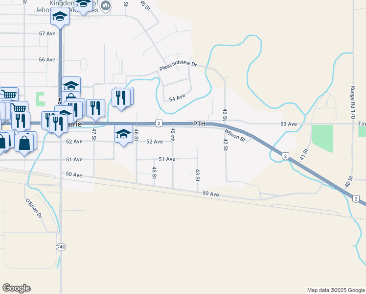 map of restaurants, bars, coffee shops, grocery stores, and more near 4317 51 Avenue in High Prairie