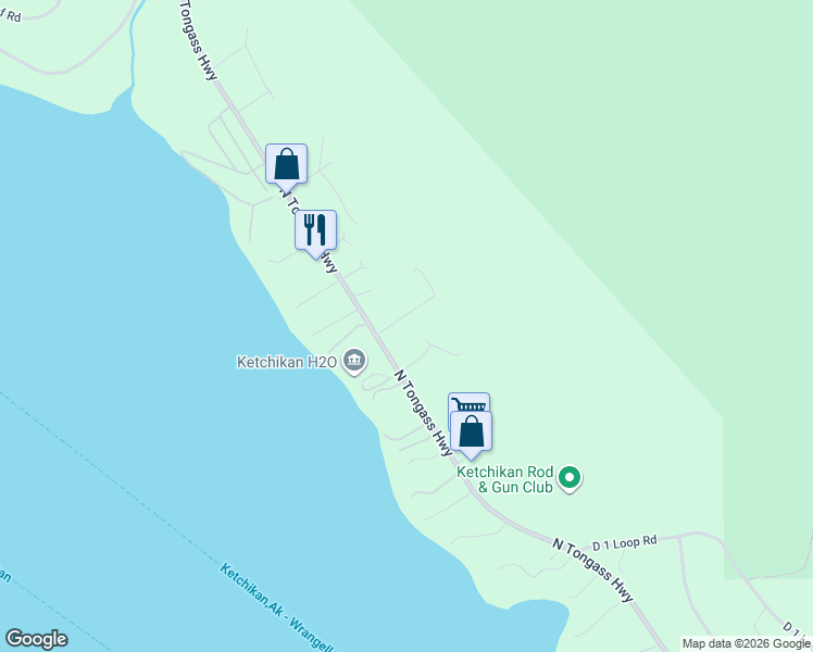 map of restaurants, bars, coffee shops, grocery stores, and more near 10968 Brentwood Lane in Ketchikan