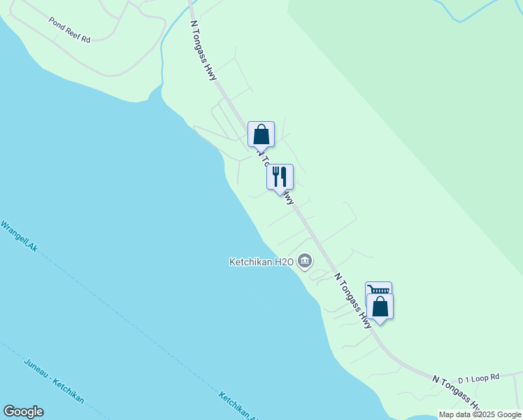 map of restaurants, bars, coffee shops, grocery stores, and more near 11079 Coburn Rd in Ketchikan