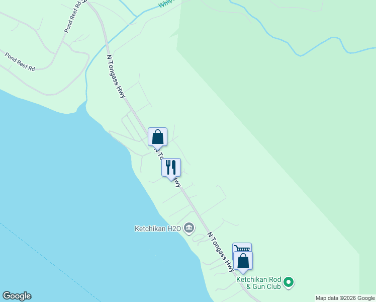 map of restaurants, bars, coffee shops, grocery stores, and more near 11184 Alderwood Street in Ketchikan