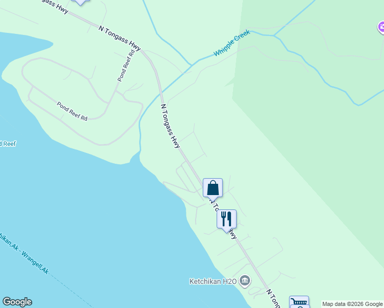 map of restaurants, bars, coffee shops, grocery stores, and more near 11394 North Tongass Highway in Ketchikan