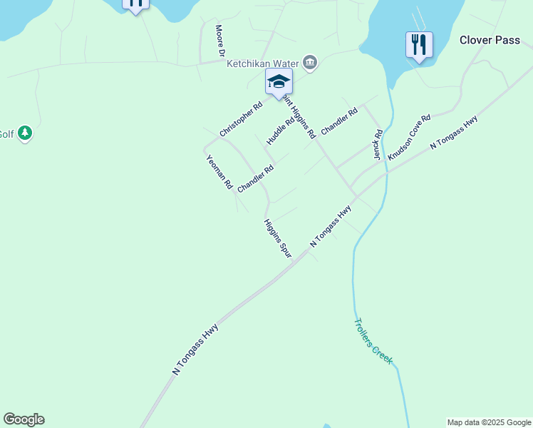 map of restaurants, bars, coffee shops, grocery stores, and more near 191 Higgins Spur in Ketchikan