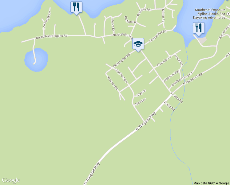 map of restaurants, bars, coffee shops, grocery stores, and more near 249 Yeoman Road in Ketchikan