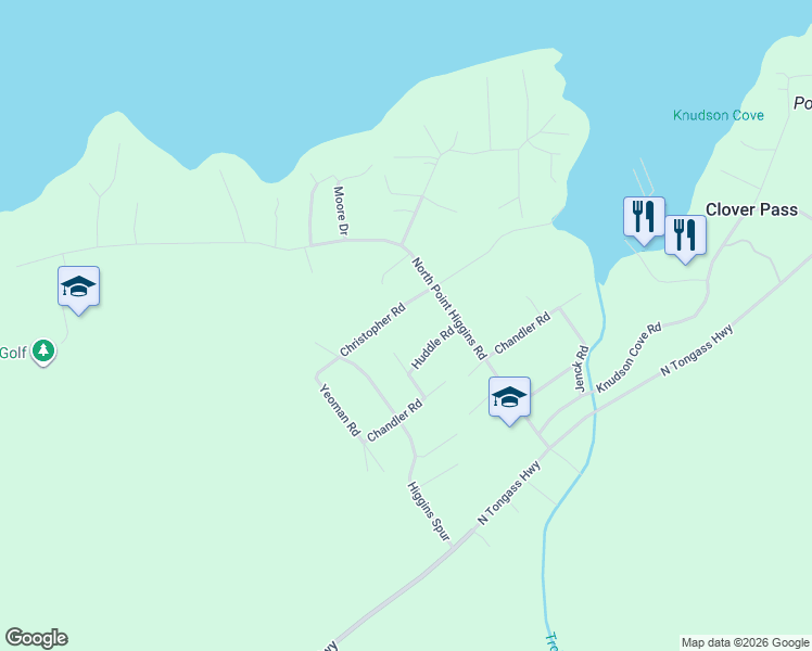 map of restaurants, bars, coffee shops, grocery stores, and more near 224 Christopher Rd in Ketchikan