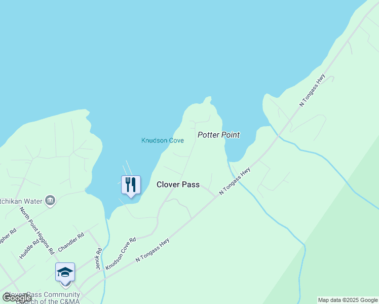 map of restaurants, bars, coffee shops, grocery stores, and more near 75 Keta Court in Ketchikan