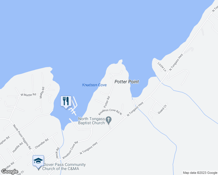 map of restaurants, bars, coffee shops, grocery stores, and more near 75 Keta Court in Ketchikan