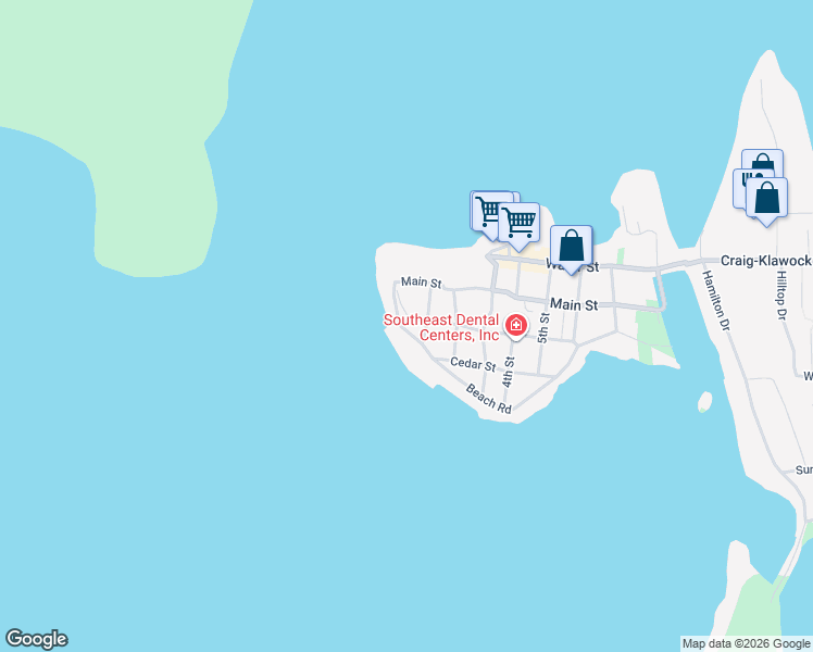 map of restaurants, bars, coffee shops, grocery stores, and more near 102-108 Beach Road in Craig