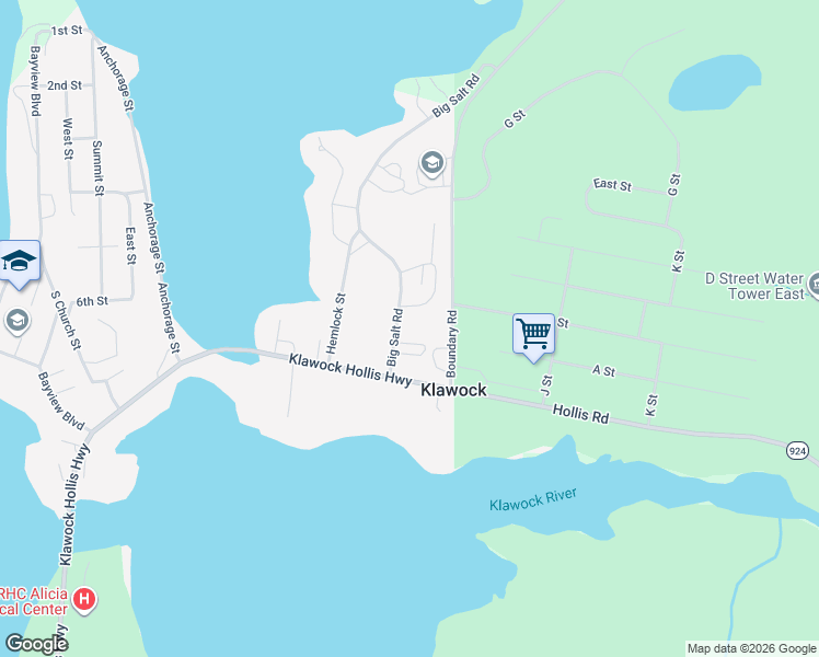 map of restaurants, bars, coffee shops, grocery stores, and more near 5566 Big Salt Road in Klawock