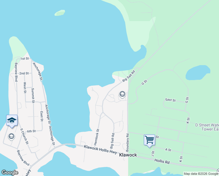 map of restaurants, bars, coffee shops, grocery stores, and more near 5566 Big Salt Road in Klawock