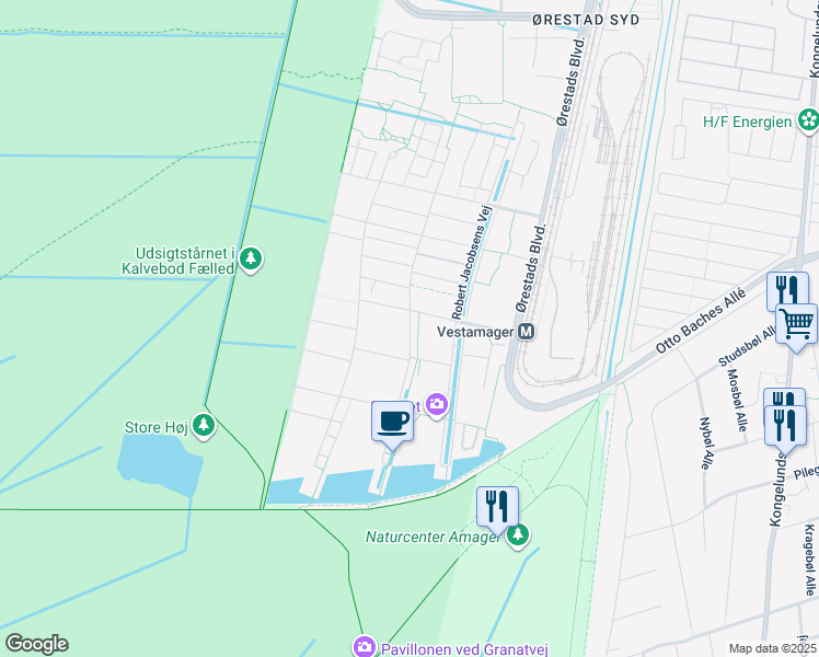 map of restaurants, bars, coffee shops, grocery stores, and more near in København