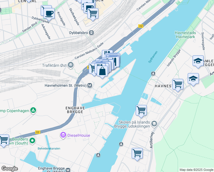 map of restaurants, bars, coffee shops, grocery stores, and more near in København