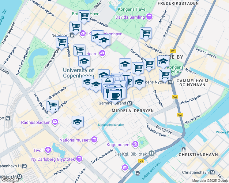 map of restaurants, bars, coffee shops, grocery stores, and more near in København