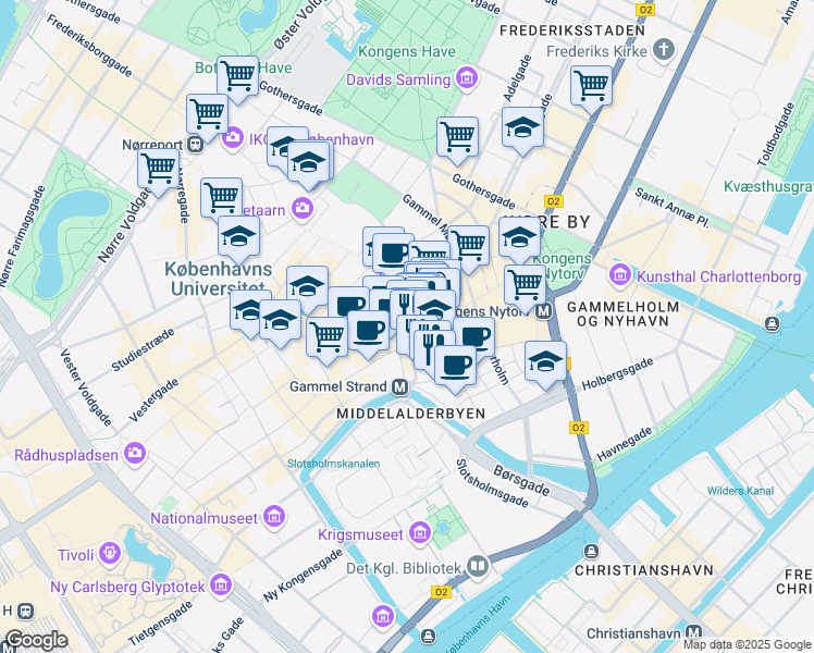 map of restaurants, bars, coffee shops, grocery stores, and more near in København