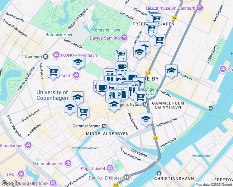 map of restaurants, bars, coffee shops, grocery stores, and more near in København
