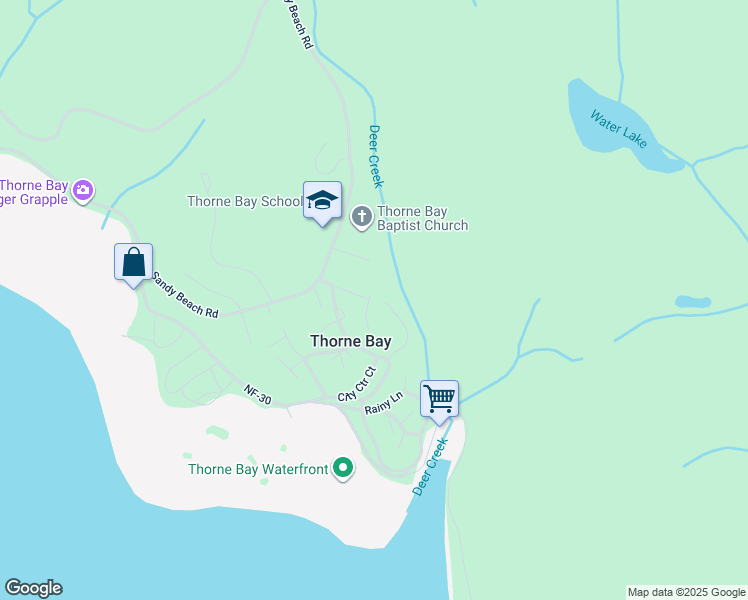 map of restaurants, bars, coffee shops, grocery stores, and more near 110 Freeman Drive in Thorne Bay