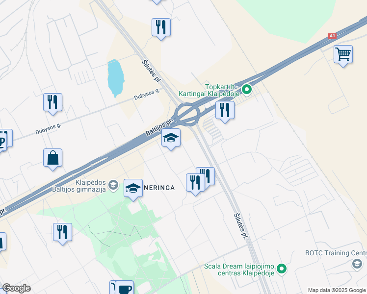 map of restaurants, bars, coffee shops, grocery stores, and more near in Klaipeda