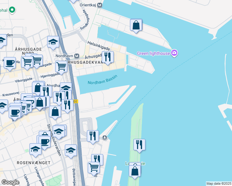 map of restaurants, bars, coffee shops, grocery stores, and more near in København