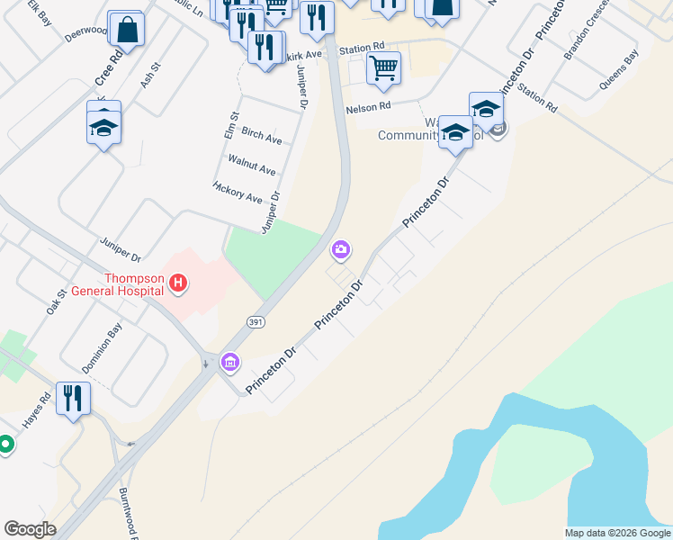 map of restaurants, bars, coffee shops, grocery stores, and more near 274 Princeton Drive in Thompson
